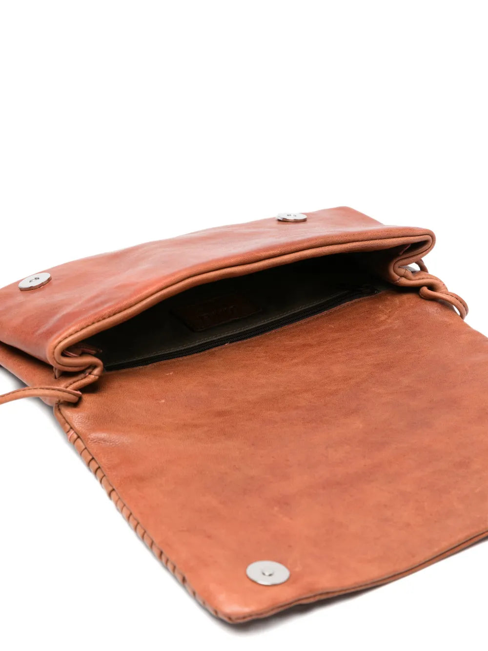 Sommet Soffieta Row cognac pleated leather crossbody bag with adjustable strap, handmade in Italy.