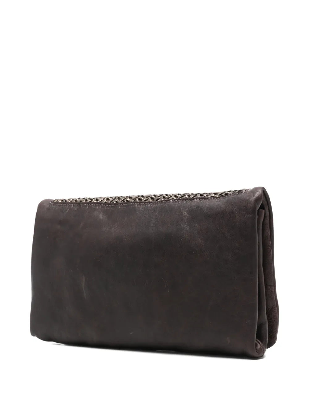 Sommet Soffieta Twitter bag in coffee vegetable-tanned leather with bronze laser-cut leather panel and adjustable strap, handmade in Italy