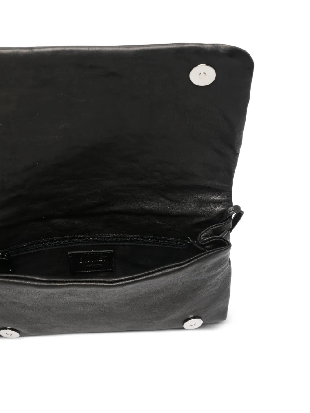 Sommet Soffieta Twitter black vegetable-tanned leather bag with bronze laser-cut front panel and adjustable strap, handmade in Italy