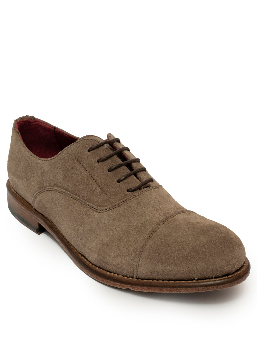 Taupe suede oxford cap toe  — cap toe detail — SOMMET handmade in Italy