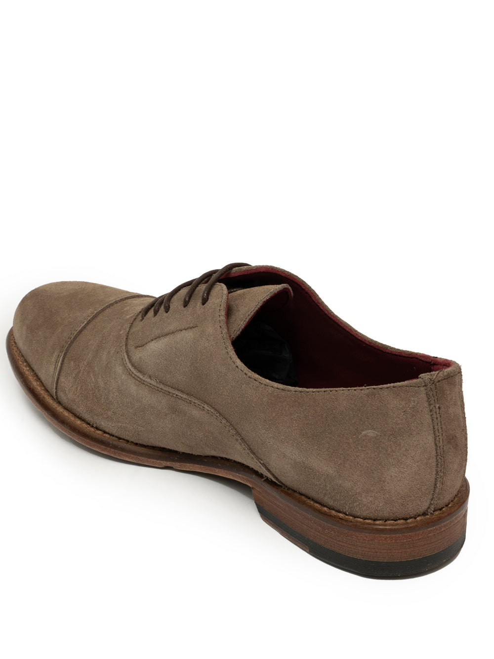 Taupe suede oxford cap toe  — cap toe detail — SOMMET handmade in Italy