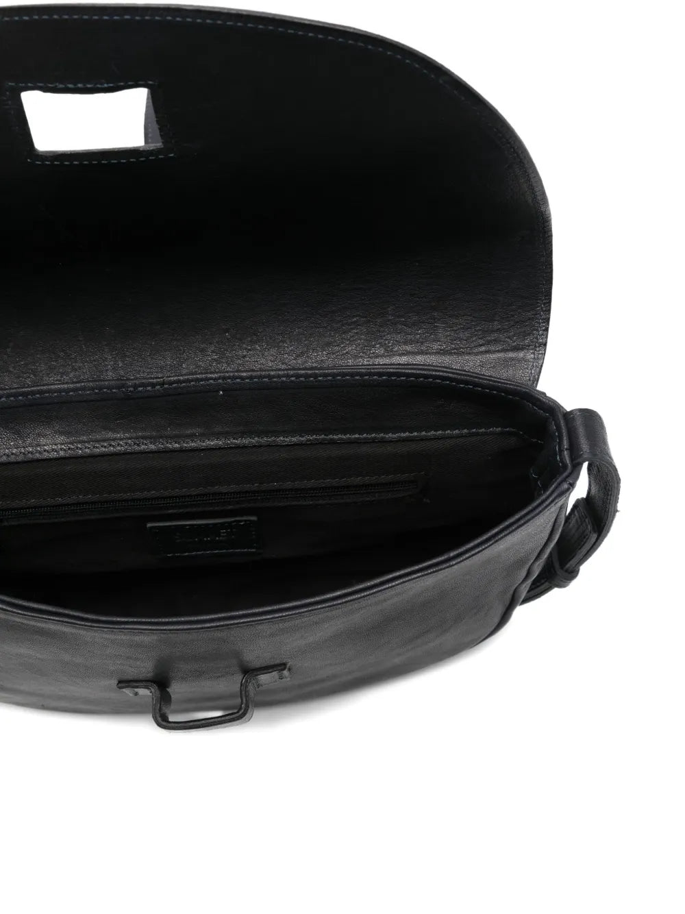 Handmade Sommet Teckla crossbody bag in black vegetable-tanned calf leather with waxed finish and adjustable strap, made in Italy