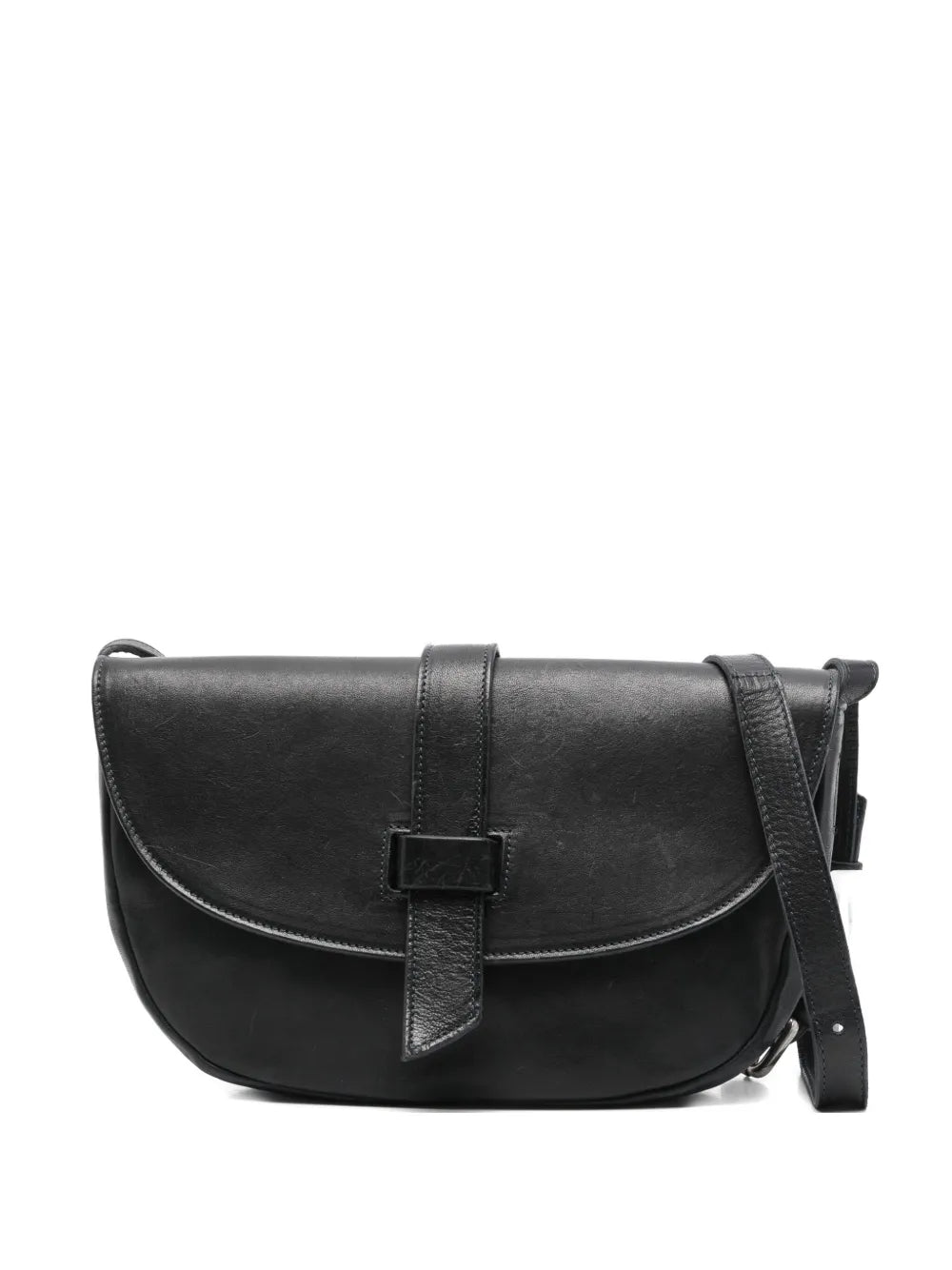 Handmade Sommet Teckla crossbody bag in black vegetable-tanned calf leather with waxed finish and adjustable strap, made in Italy