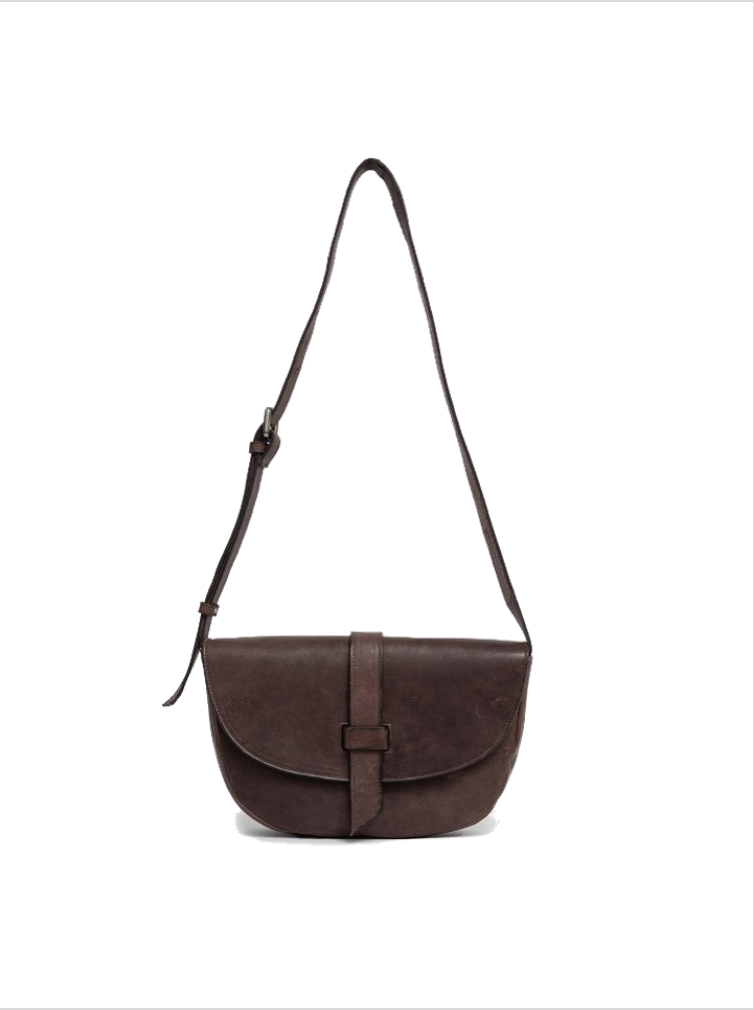 Sommet Teckla crossbody bag in caffe brown vegetable-tanned leather with waxed finish and adjustable strap, handmade in Italy