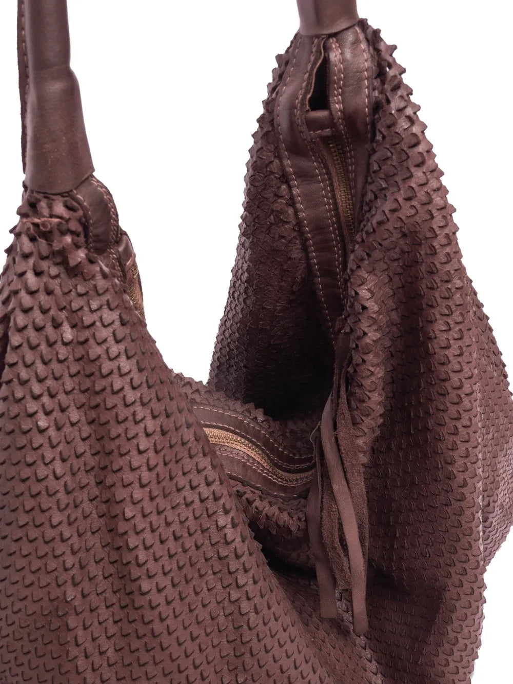 Sommet Triangulino Testa di Moro large bag in laser-cut vegetable-tanned leather with sculptural soft shape, handmade in Italy