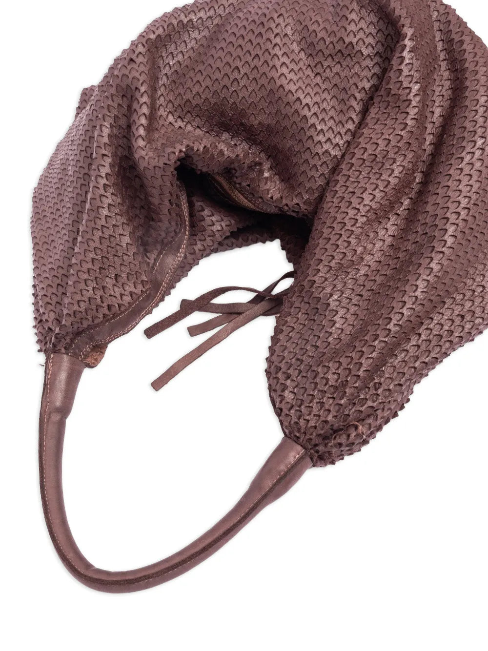 Sommet Triangulino Testa di Moro large bag in laser-cut vegetable-tanned leather with sculptural soft shape, handmade in Italy