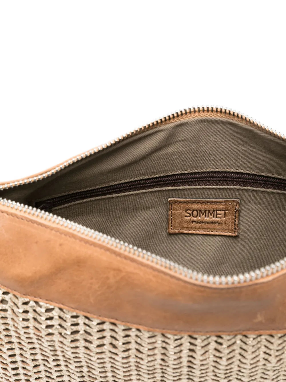 Sommet Alicia crossbody bag in sand leather with gold perforated details, Italian handmade vegetable-tanned leather, tone-on-tone interior and adjustable strap.