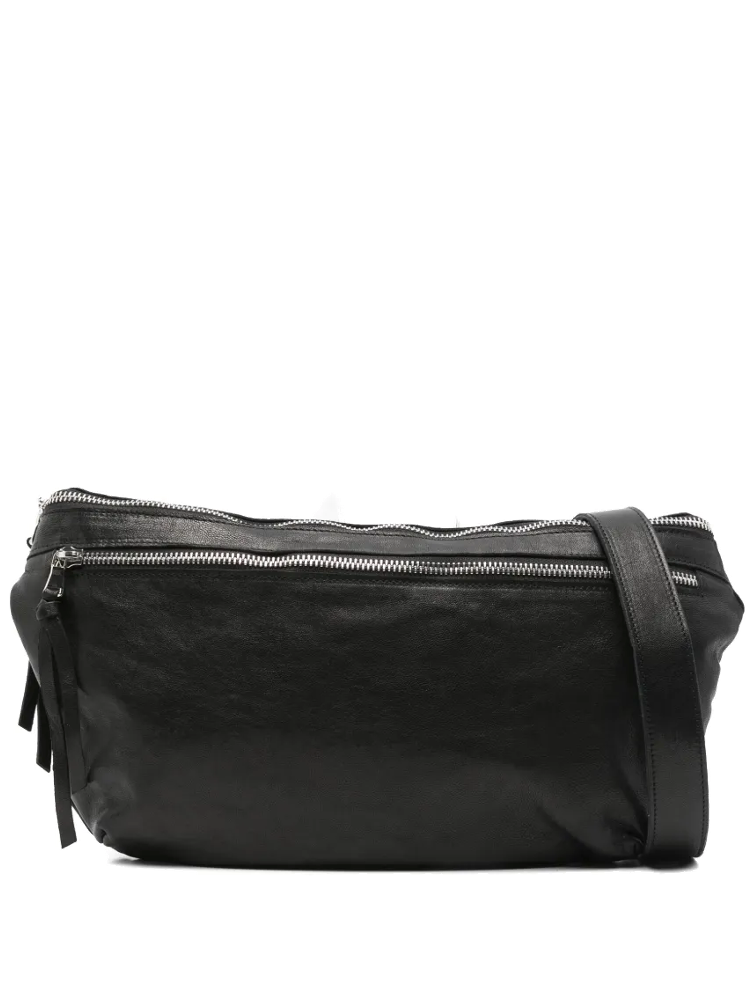Sommet Enea black leather crossbody bag, vegetable-tanned Italian leather with adjustable strap and interior compartments.