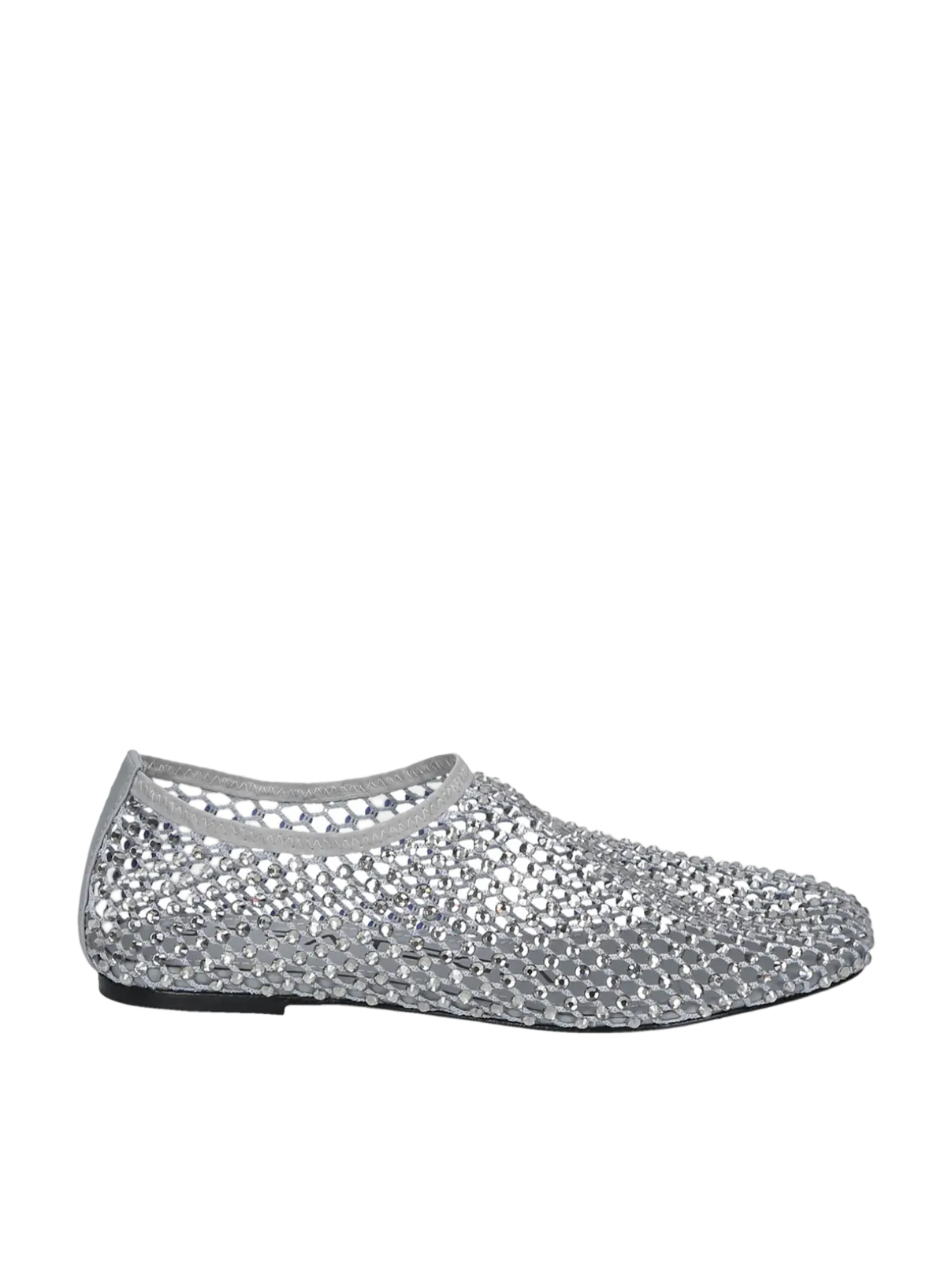 Stone grey ballerina flats with rhinestones, elegant women’s flat shoes with jewel finish. Strategia Shoes