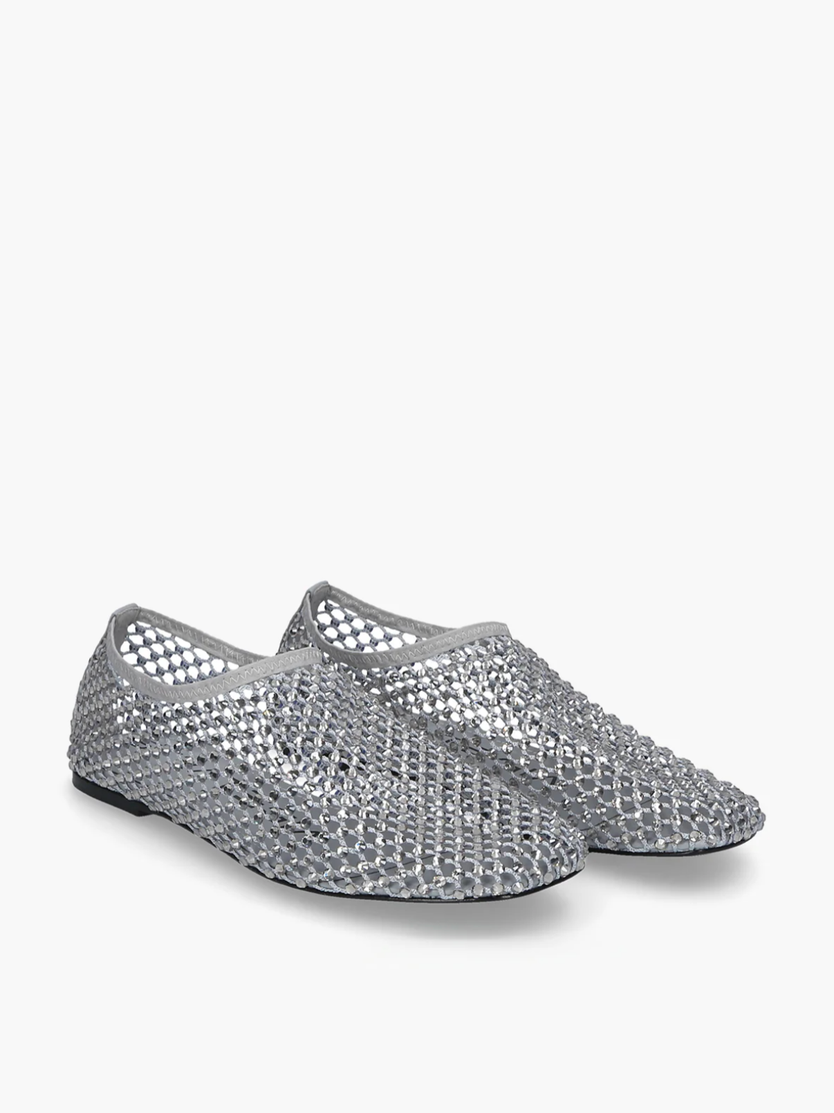 Stone grey ballerina flats with rhinestones, elegant women’s flat shoes with jewel finish. Strategia Shoes
