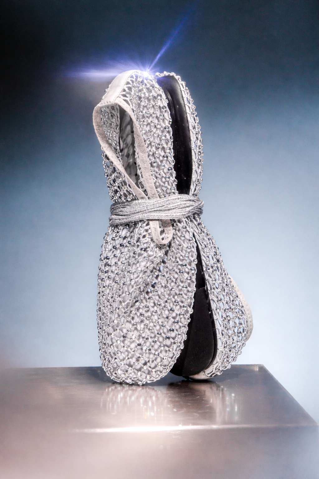 Stone grey ballerina flats with rhinestones, elegant women’s flat shoes with jewel finish. Strategia Shoes