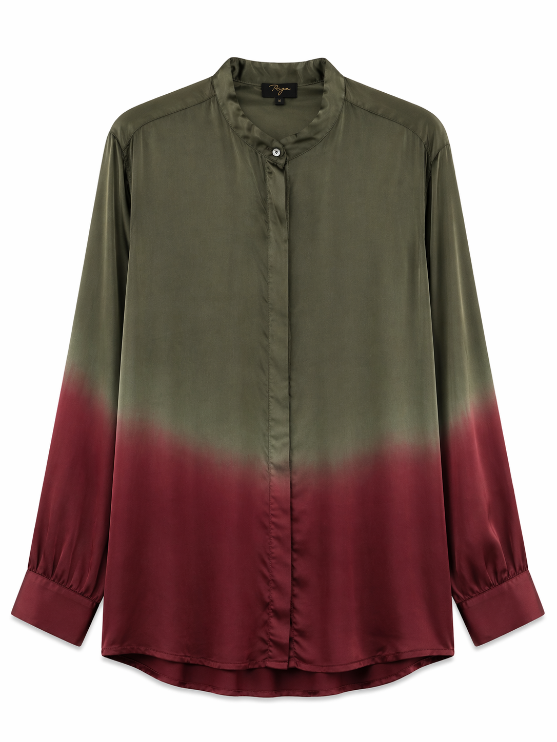 Yavi tie-dye fluid shirt in olive and burgundy — 100% cupro
