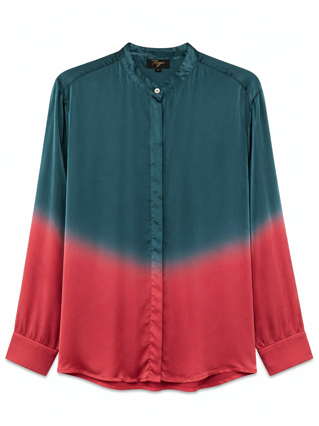 Yavi artisan tie-dye cupro shirt, petrol and coral gradient — front
