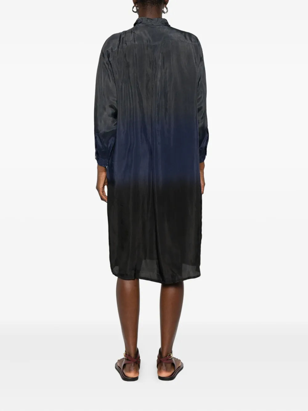 YAVÏ tie-dye midi shirt dress navy black women — artisanal gradient 100% viscose

