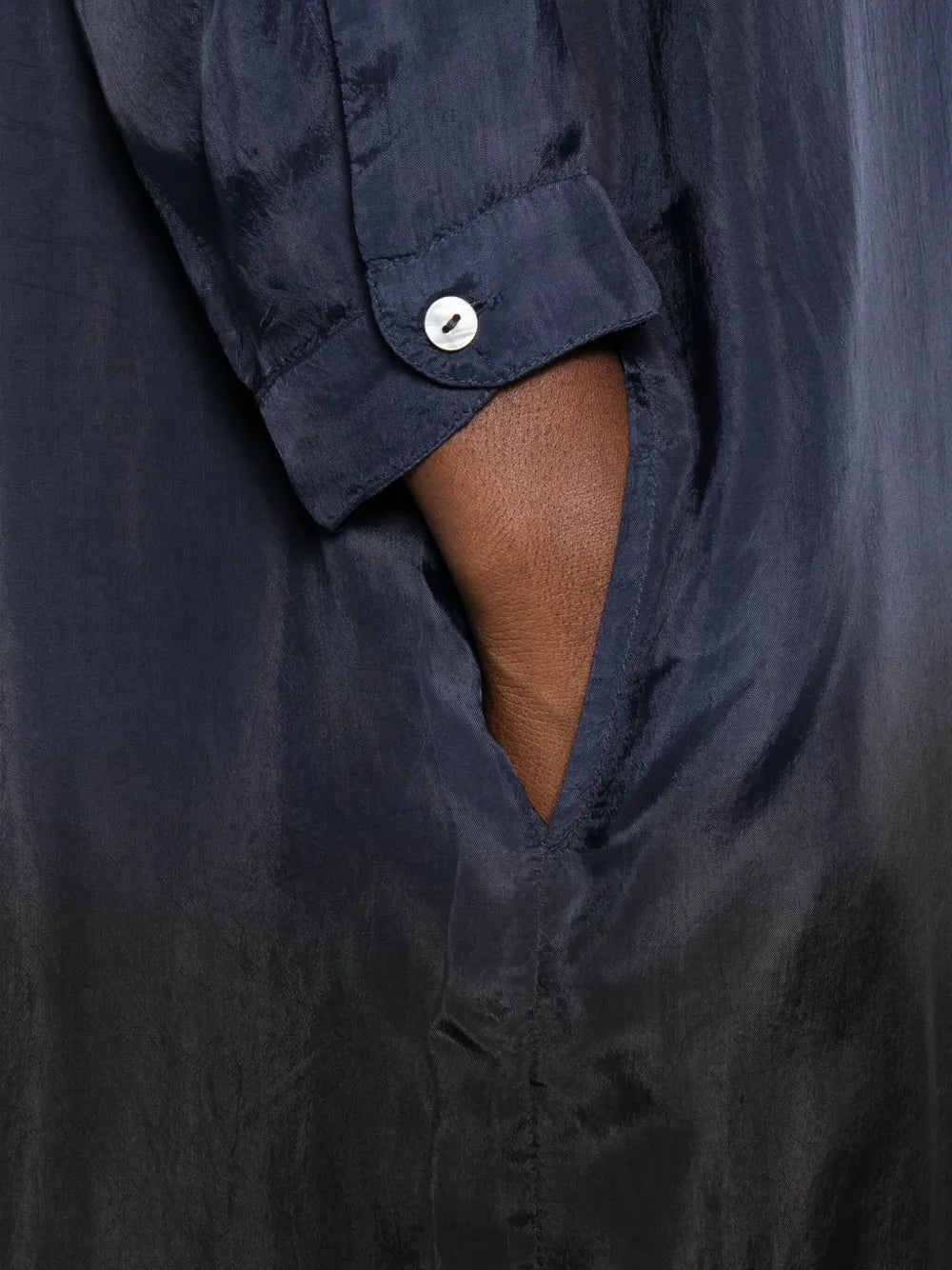 YAVÏ tie-dye midi shirt dress navy black women — artisanal gradient 100% viscose
