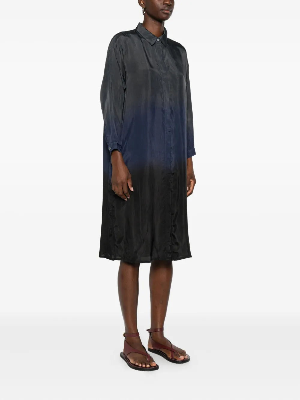 YAVÏ tie-dye midi shirt dress navy black women — artisanal gradient 100% viscose
