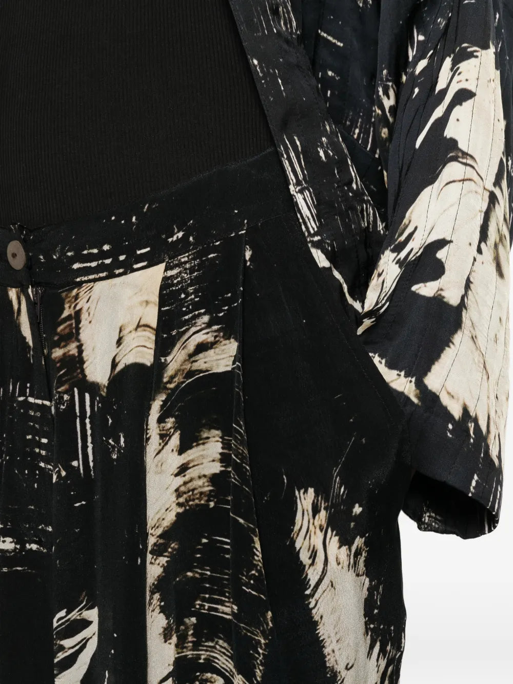 Wide leg trousers brushstroke abstract print black and ecru — YAVÏ
