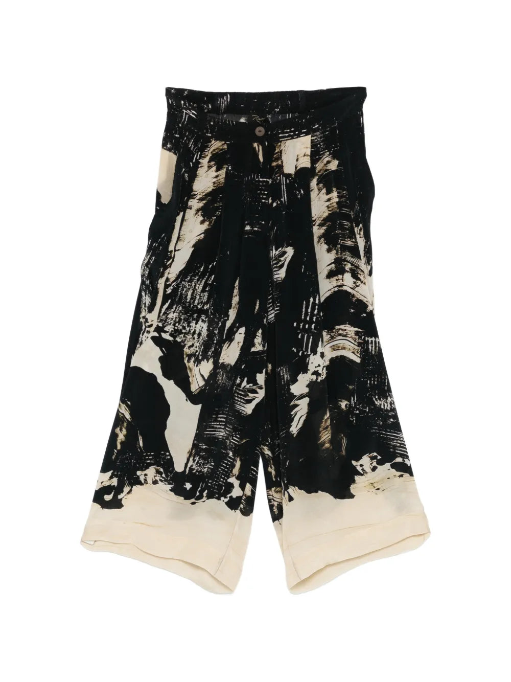 Wide leg trousers brushstroke abstract print black and ecru — YAVÏ
