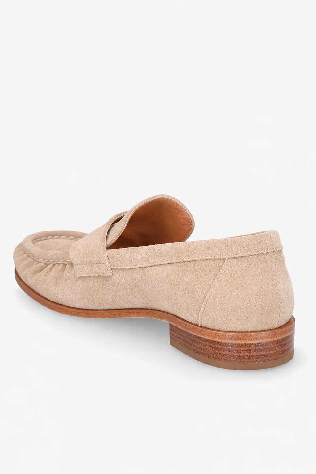 women oatmeal suede penny loafer with classic italian construction and low heel elegant everyday shoe