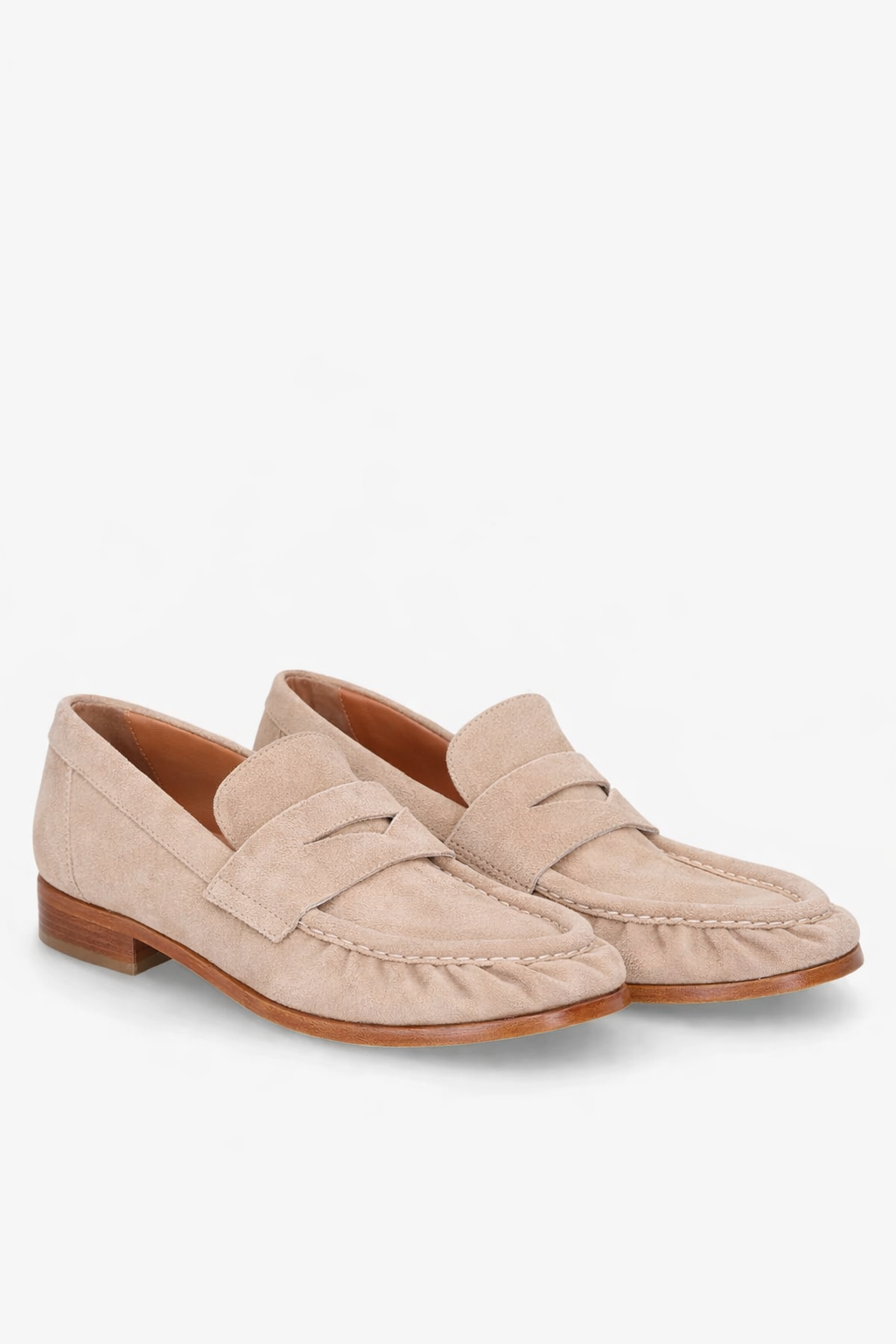 women oatmeal suede penny loafer with classic italian construction and low heel elegant everyday shoe
