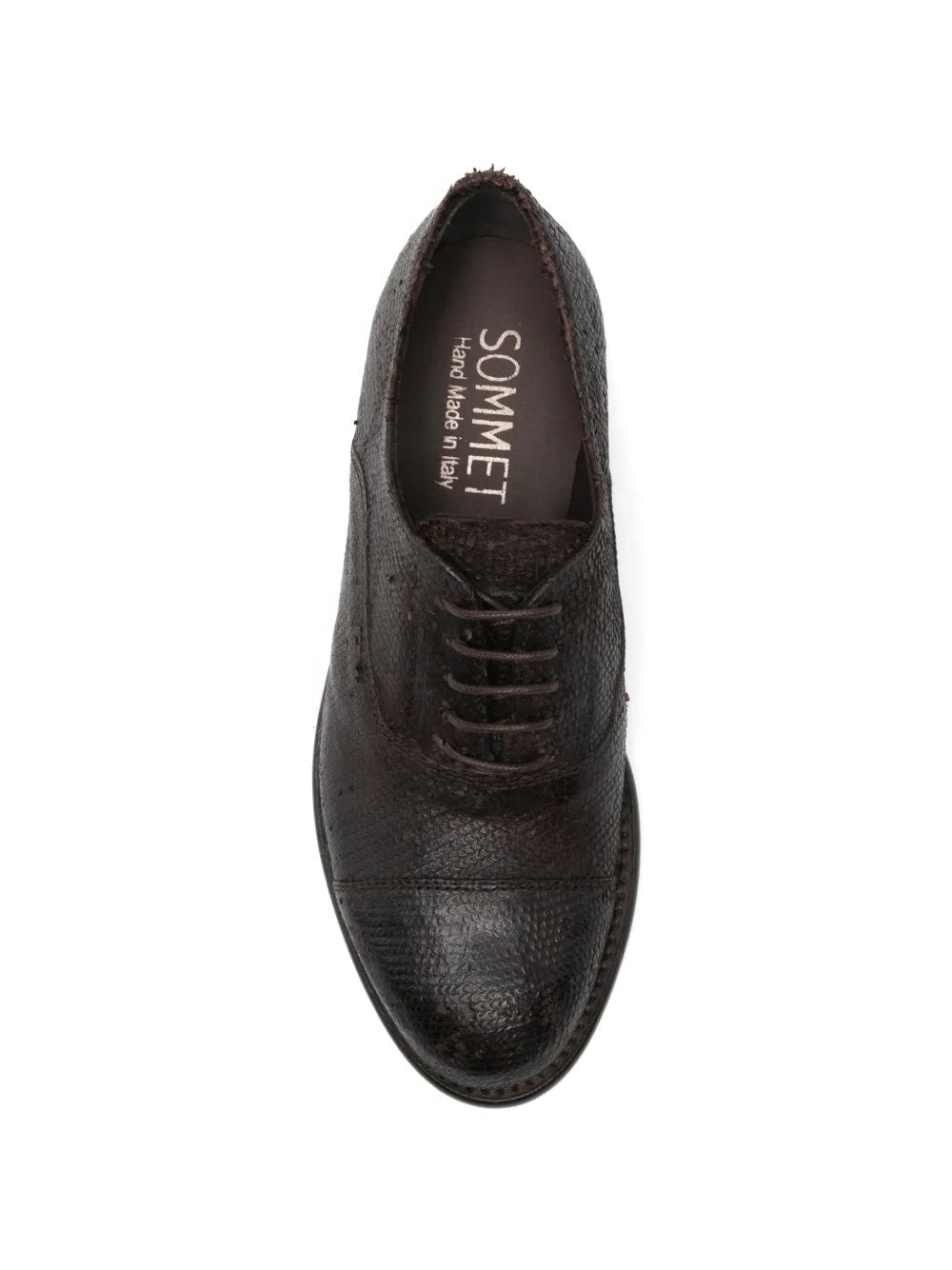 Women’s Oxford shoes by SOMMET in cochinilla leather, testa di moro color, handmade in Italy