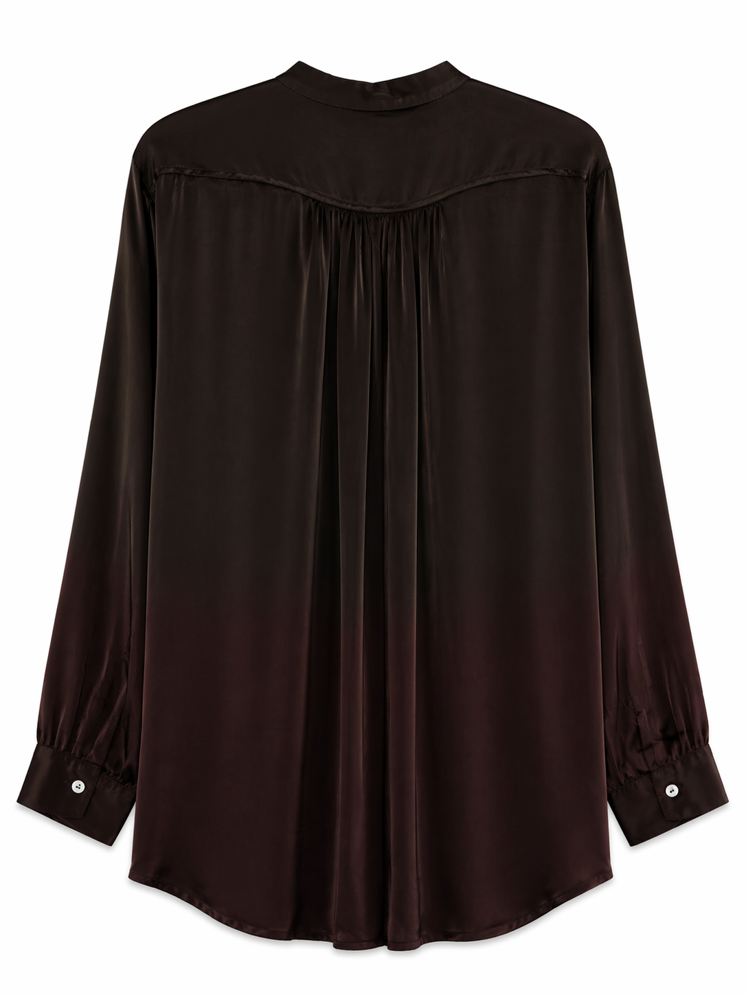 Yavi artisan tie-dye cupro shirt, dark brown, fluid silhouette
