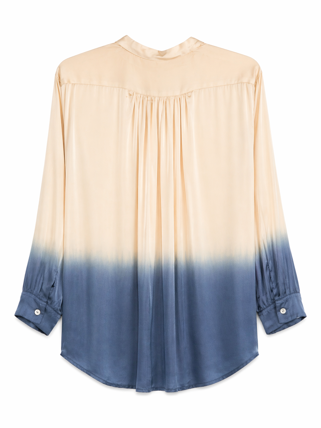 Yavi artisan tie-dye cupro shirt, ivory and blue gradient, fluid silhouette
