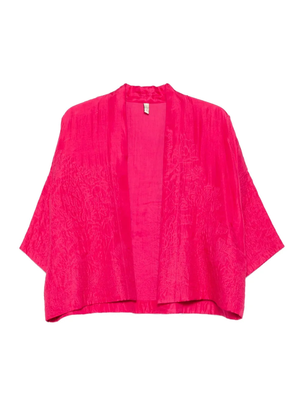 Yavï embroidered silk kimono in fuchsia with fluid silhouette