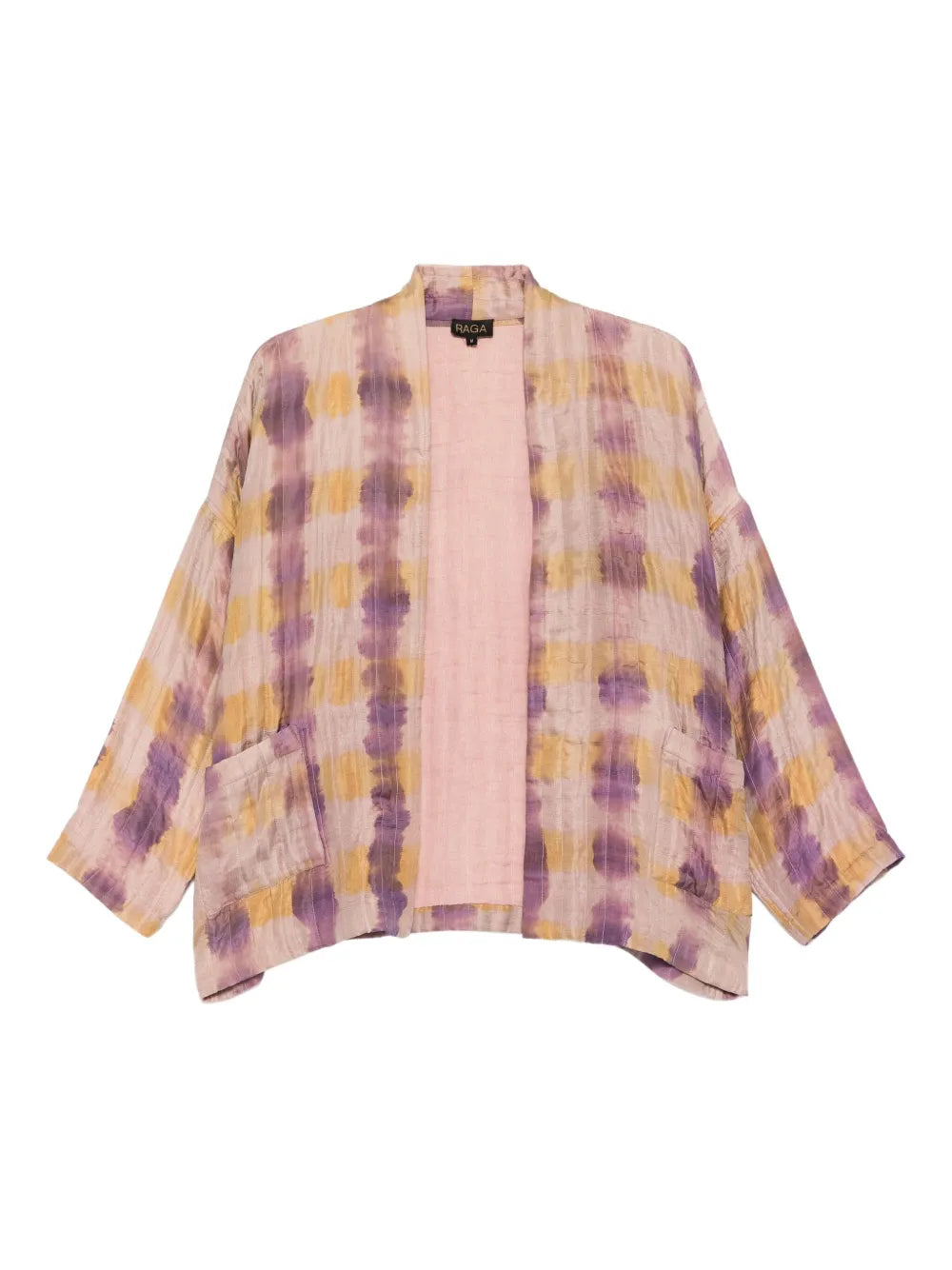 Yavï shibori silk kimono in lilac and soft yellow tones with fluid silhouette