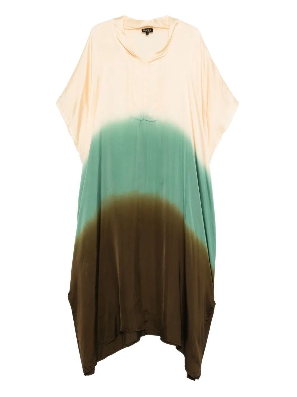 YAVÏ women's tie-dye kaftan dress cream turquoise khaki — oversized batwing 100% cupro artisanal
