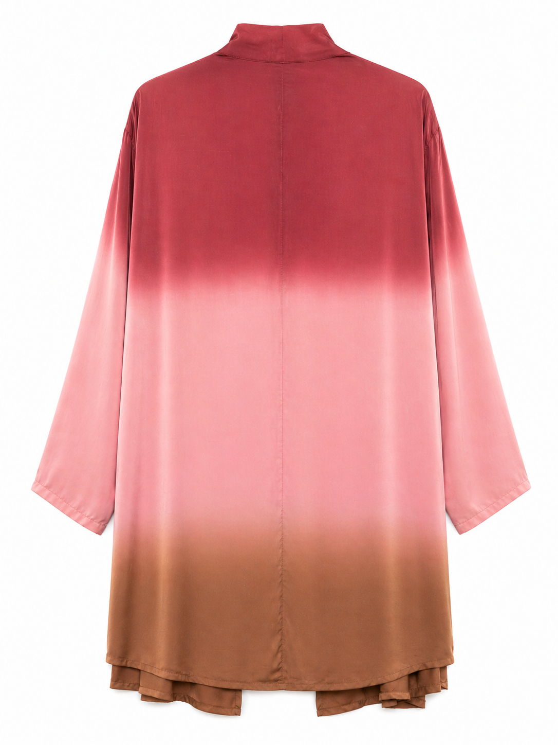 YAVI women's tie-dye kimono burgundy pink camel — open front artisanal gradient 100% cupro
