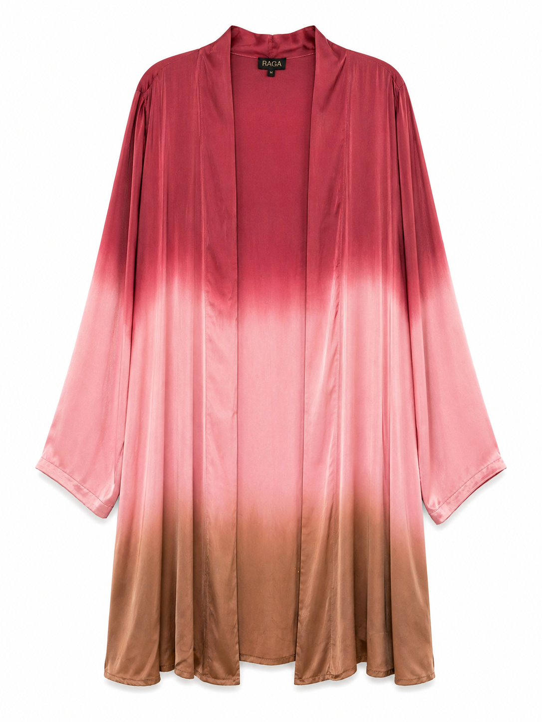 YAVI women's tie-dye kimono burgundy pink camel — open front artisanal gradient 100% cupro
