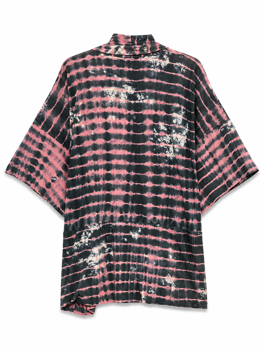YAVÏ tie-dye shibori kimono women slate blue pink — back view artisanal stripes 100% cotton

