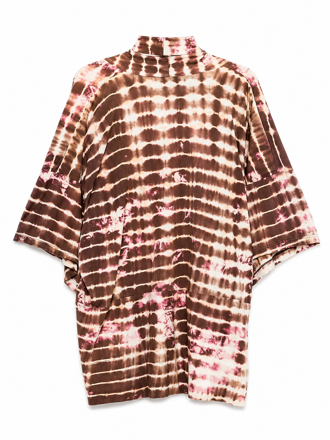 YAVÏ tie-dye shibori kimono women brown nude — fluid silhouette on model 100% cotton
