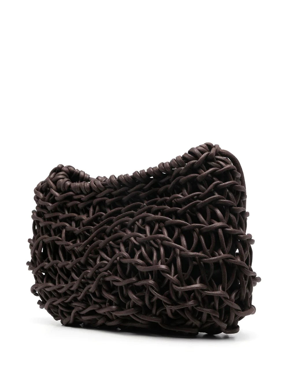 Bolso Cecilia Brown tejido a mano con cuerda de algodón 100%, diseño sostenible y cierre de cordón, hecho en Italia.

