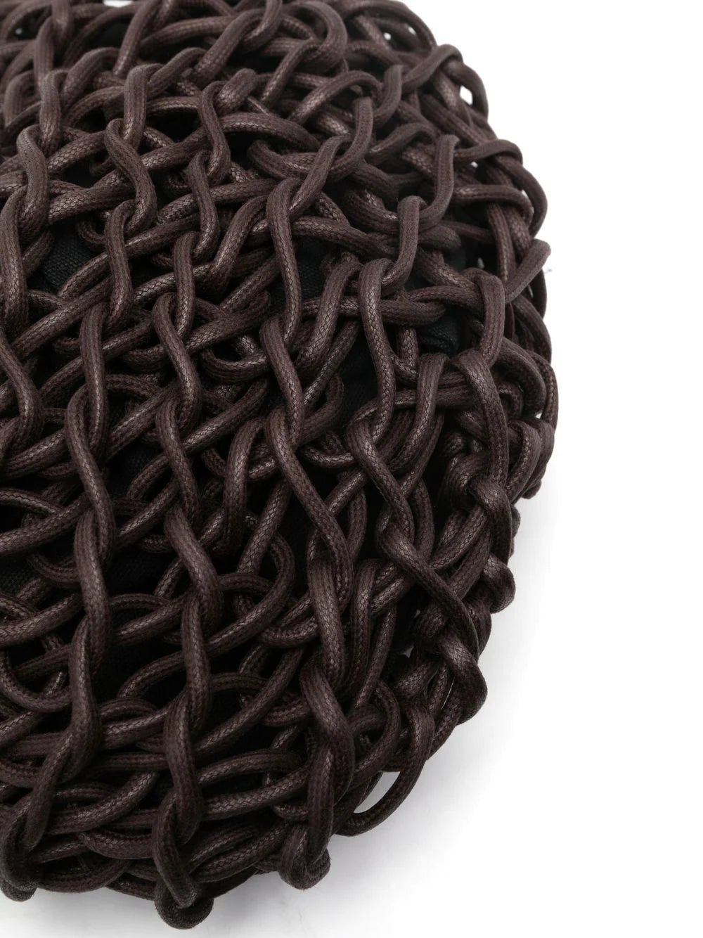 Bolso Cecilia Brown tejido a mano con cuerda de algodón 100%, diseño sostenible y cierre de cordón, hecho en Italia.

