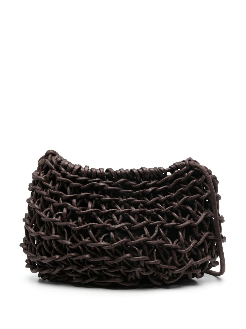 Bolso Cecilia Brown tejido a mano con cuerda de algodón 100%, diseño sostenible y cierre de cordón, hecho en Italia.

