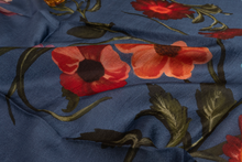Load image into Gallery viewer, Blue Floral Silk Scarf