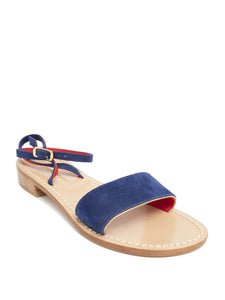 Sandale plate en daim bleu 