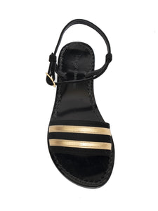 Les Paresseuses sandalia negra con detalle dorados y tira al tobillo. Tacón: 1.5 cm      Composición  Exterior: Piel de Cabra 100%  Suela Interior: Cuero 100%  Suela: Cuero 100%