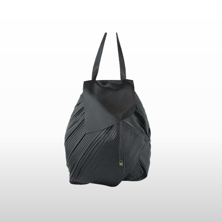 Black Pleated Napa Tote Bag