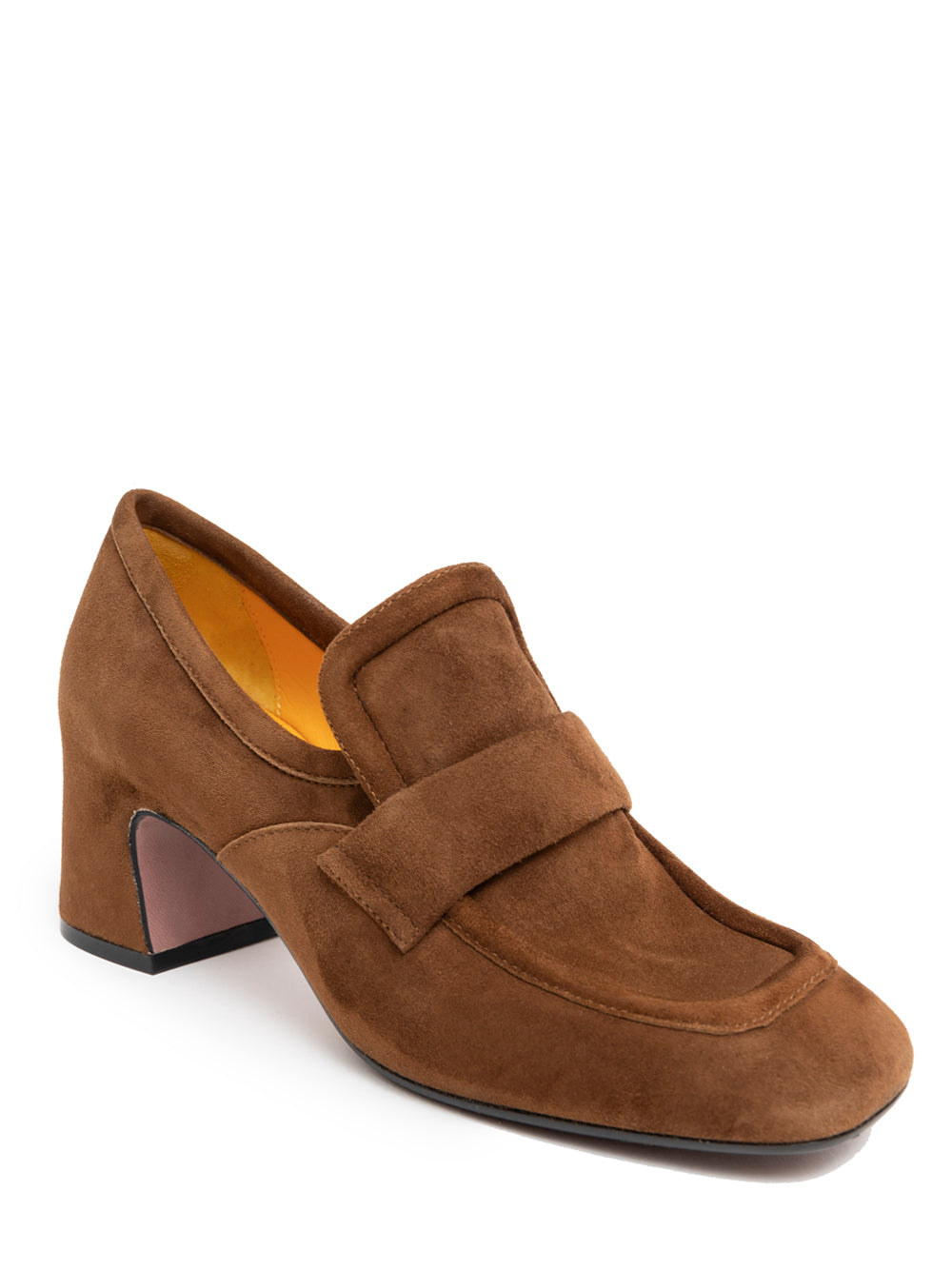 Mocasín de ante en color acero con tacón ancho de 6 cm de Mara Bini, elegante y cómodo, fabricado en Italia.

