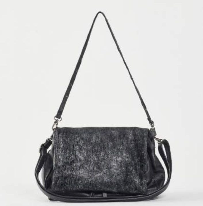 Charcoal Leather Bag - Gold