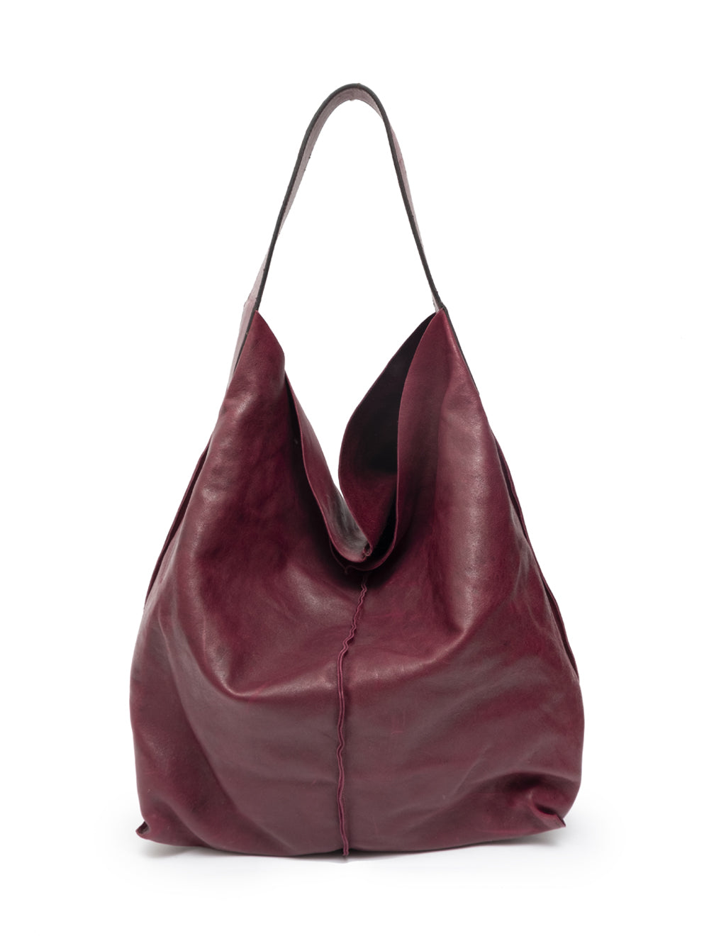 Sommet Sahara hobo bag in barolo burgundy vegetable-tanned leather, handmade in Italy with removable interior pouch.