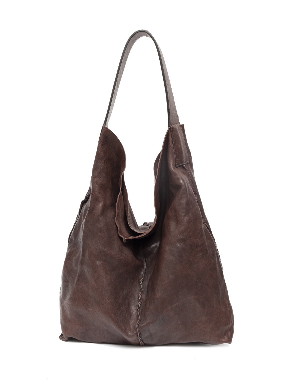 Sommet Sahara hobo bag in coffee brown vegetable-tanned leather, handmade in Italy with removable interior pouch.